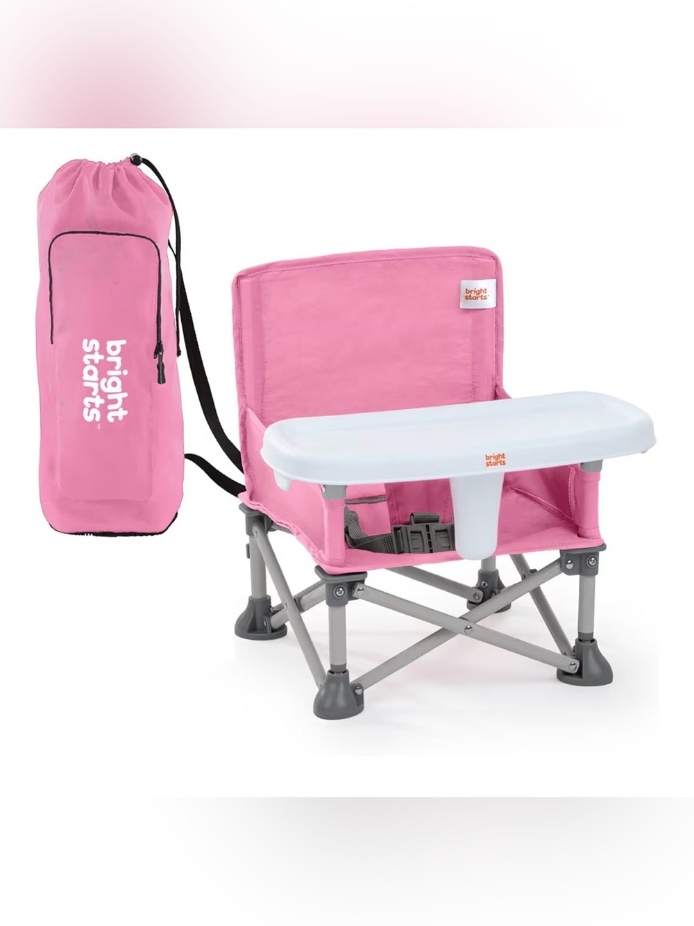 Bright Starts Pink Portable Booster Seat with Tray